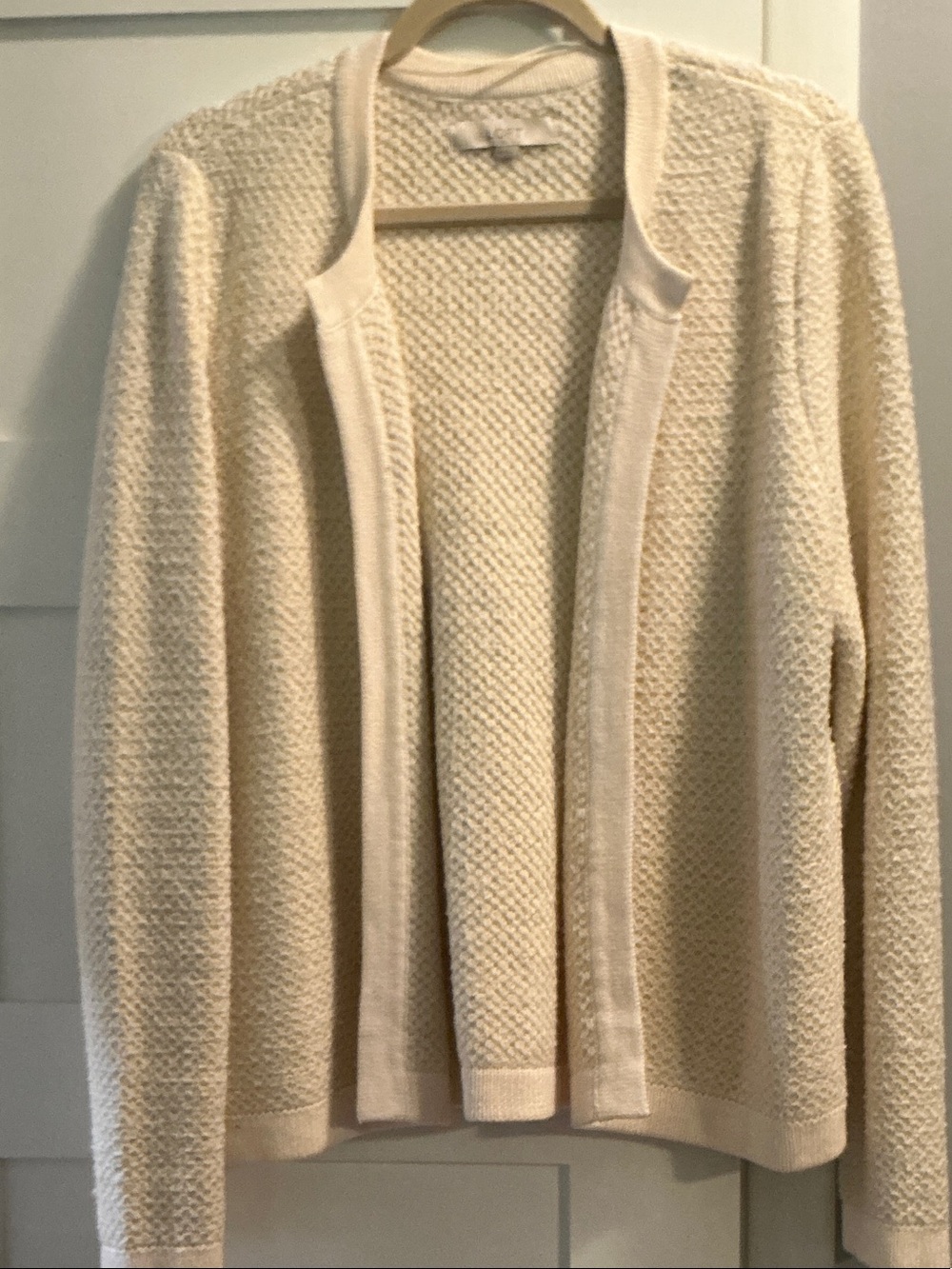 LOFT Cream Open-Front Textured Cardigan